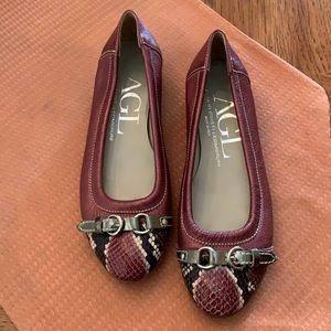 AGL Flats Size 36 Mauve w/ snakeskin print toe cap